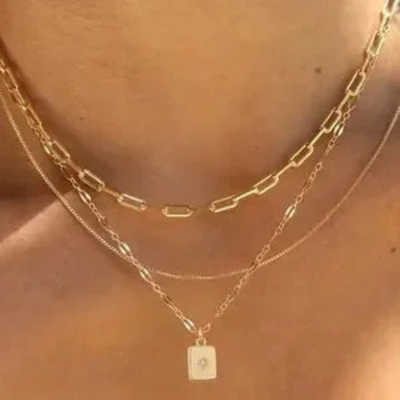 Free People Jewelry - 3pcs Necklace Set with Sparkling Cubic Zirconia Rectangle Pendant
